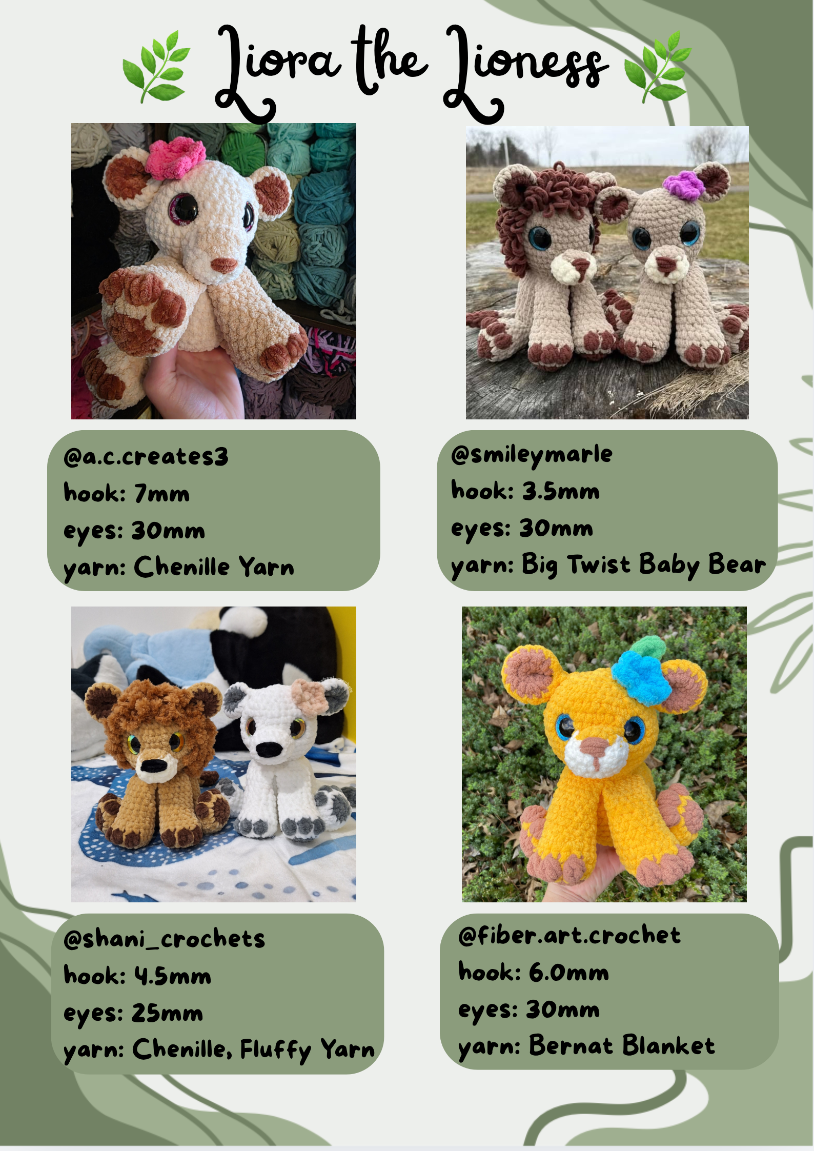 Safari Bundle: Gaia the Giraffe, Zazu the Zebra, Leovar the Lion and Liora the Lioness (Digital Pattern)