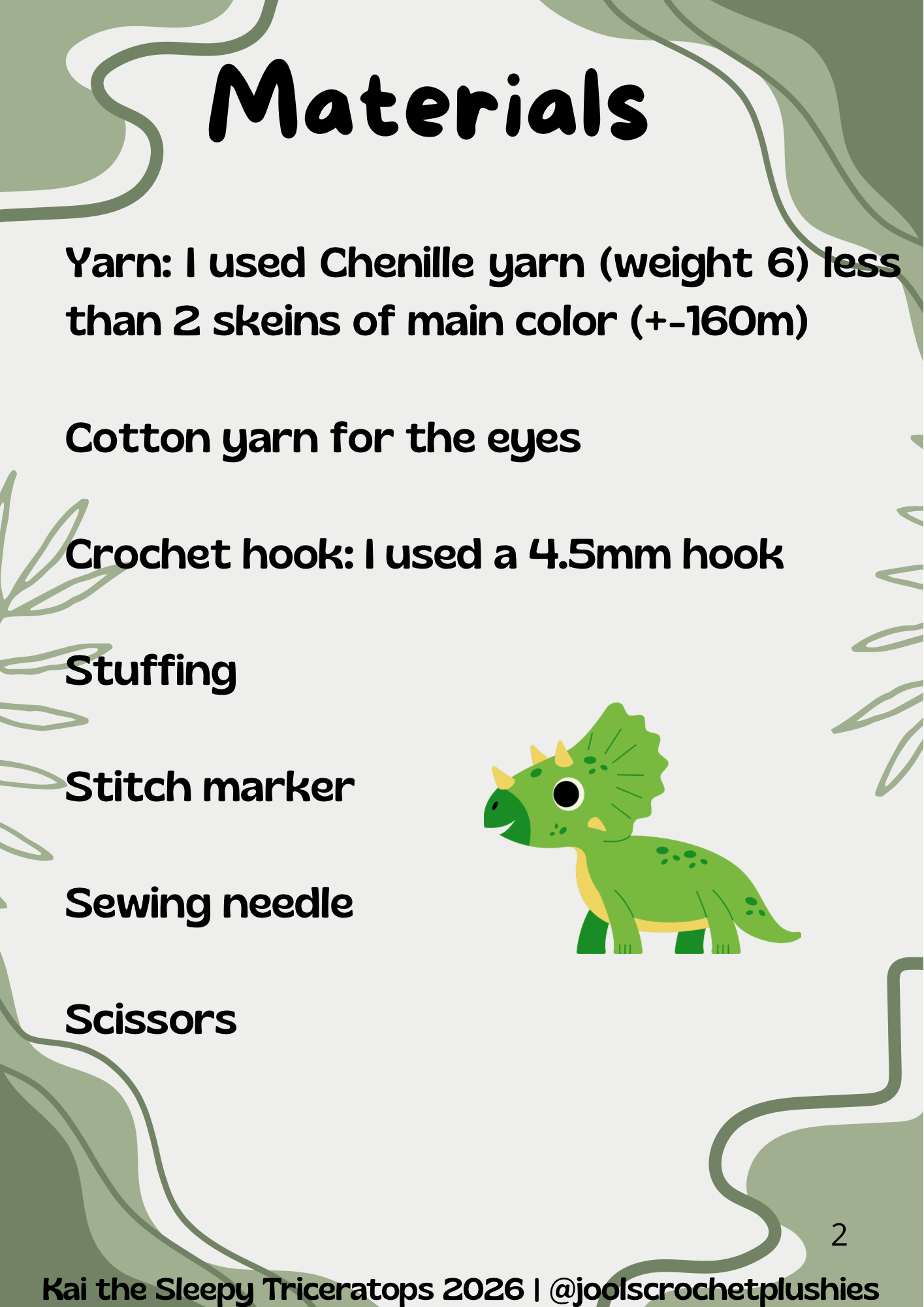 Kai the Sleepy Triceratops (Digital Pattern)