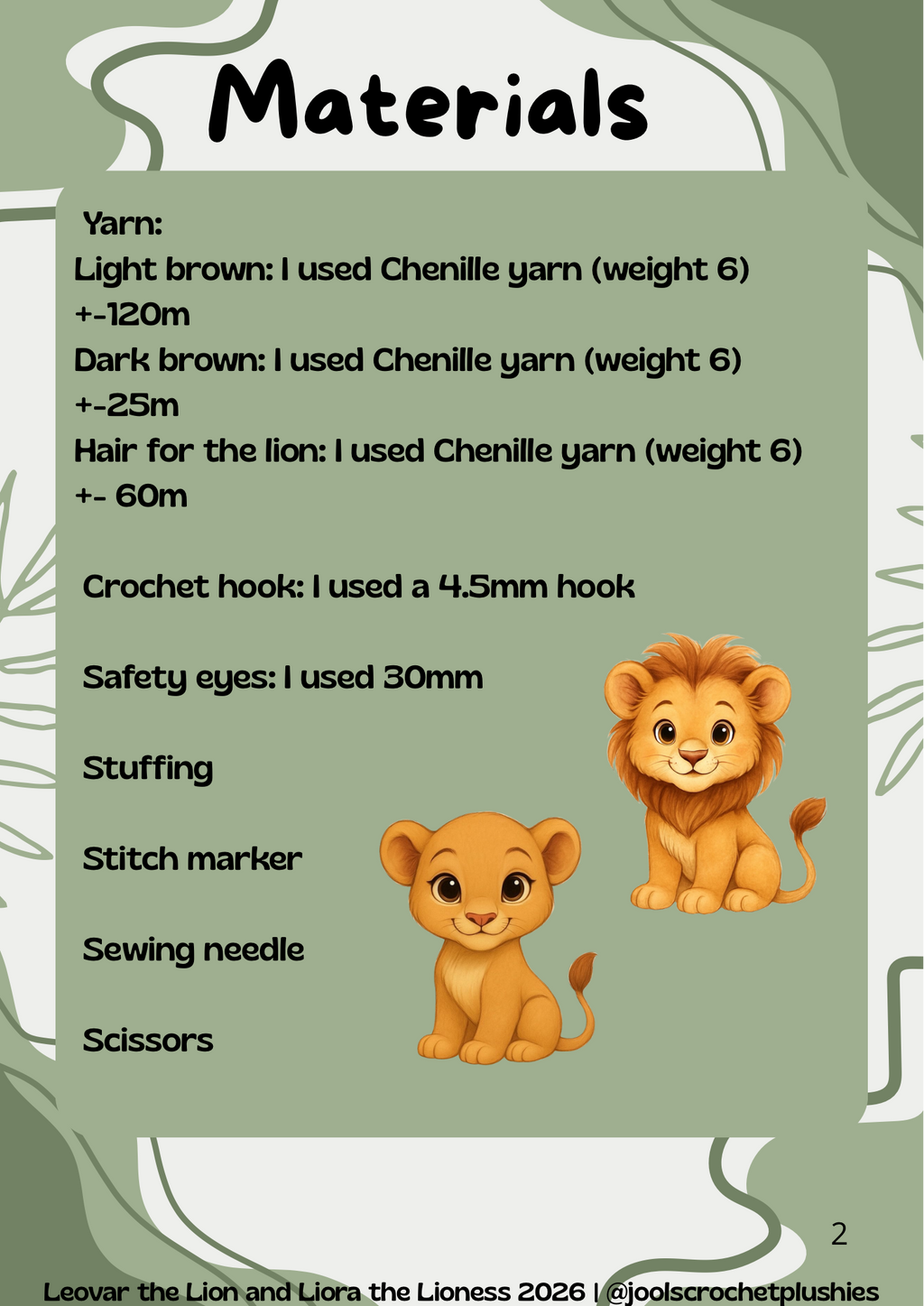 Leovar the Lion and Liora the Lioness (Digital Pattern)