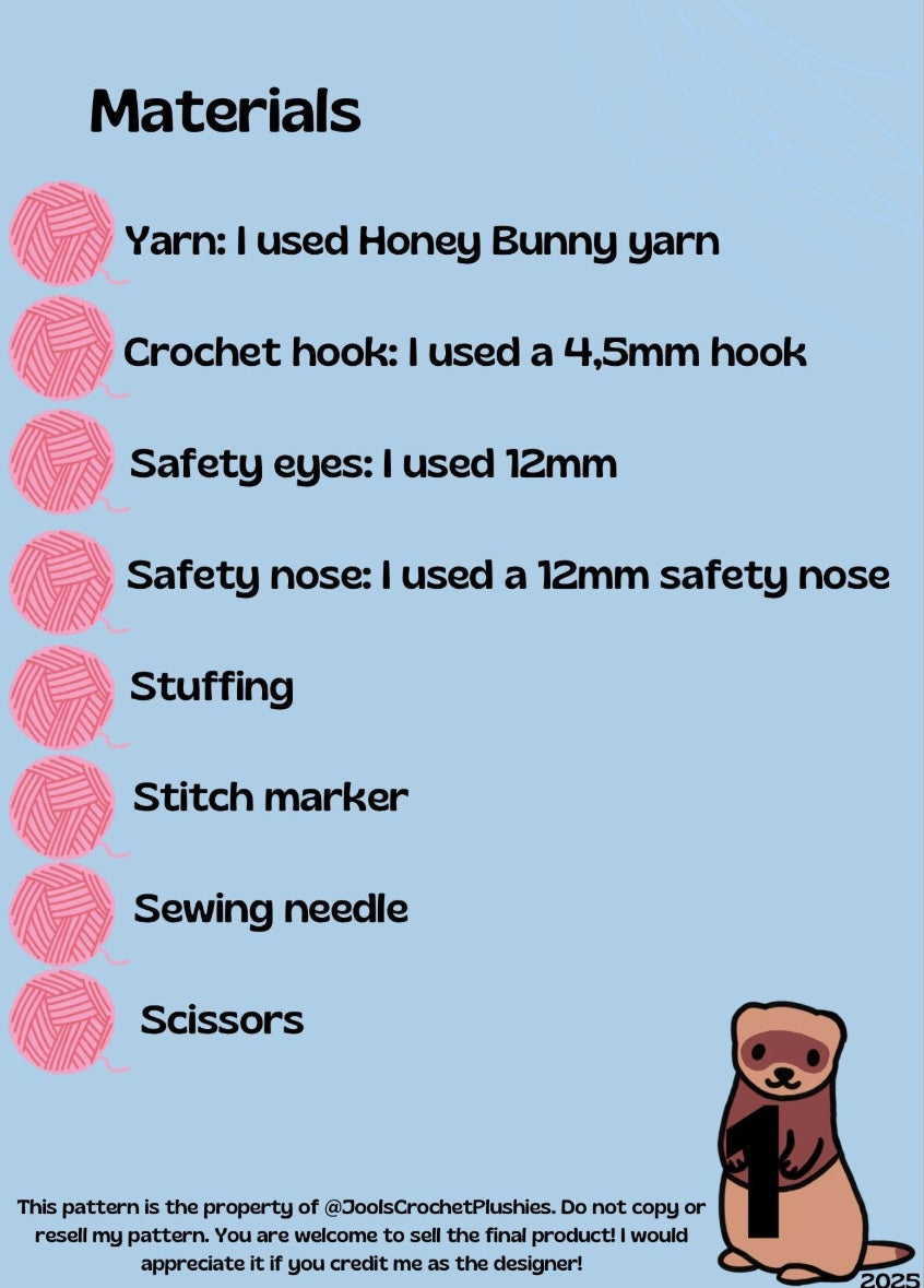Trixie the Ferret NO-SEW Crochet Pattern (Digital Pattern)