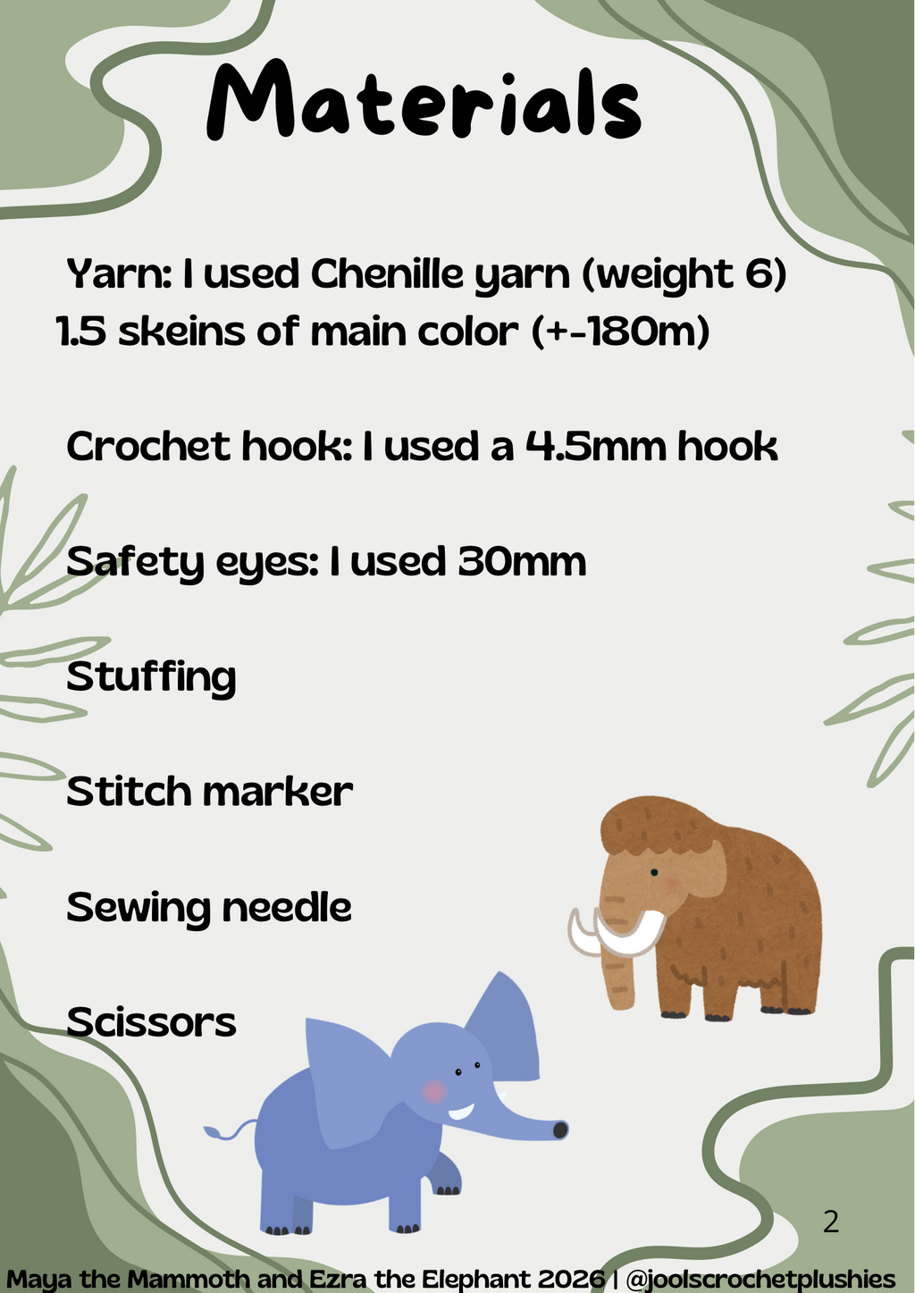 Maya the Mammoth and Ezra the Elephant (Digital Pattern)