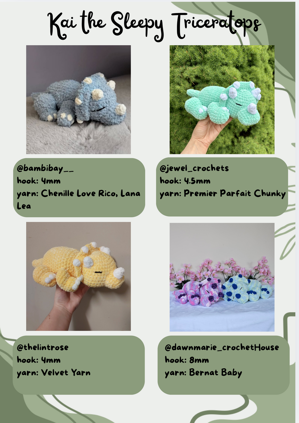 Kai the Sleepy Triceratops (Digital Pattern)