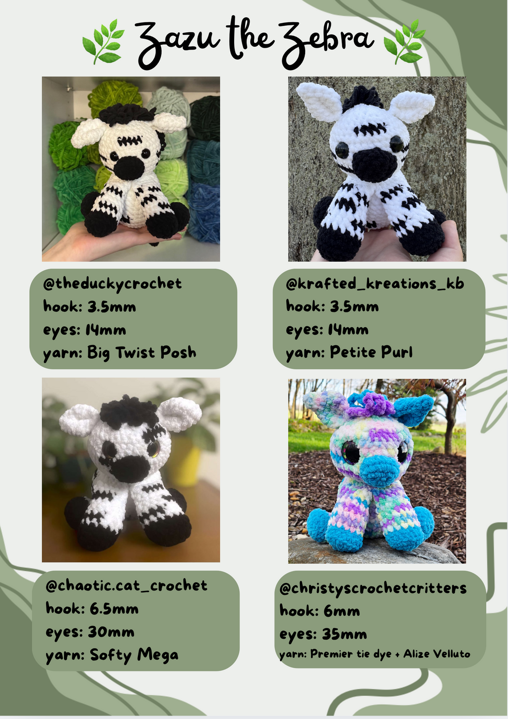 Safari Bundle: Gaia the Giraffe, Zazu the Zebra, Leovar the Lion and Liora the Lioness (Digital Pattern)