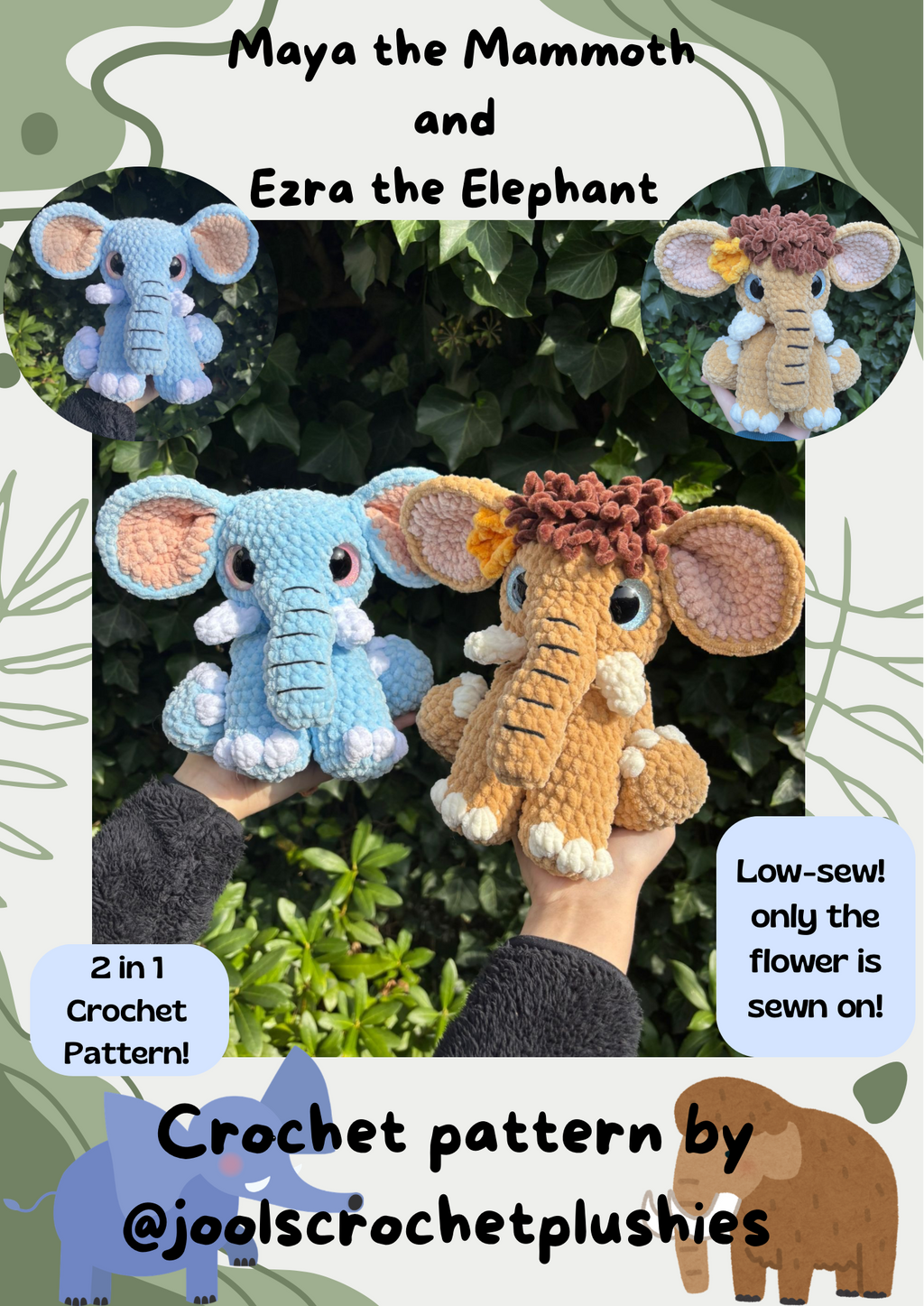 Maya the Mammoth and Ezra the Elephant (Digital Pattern)